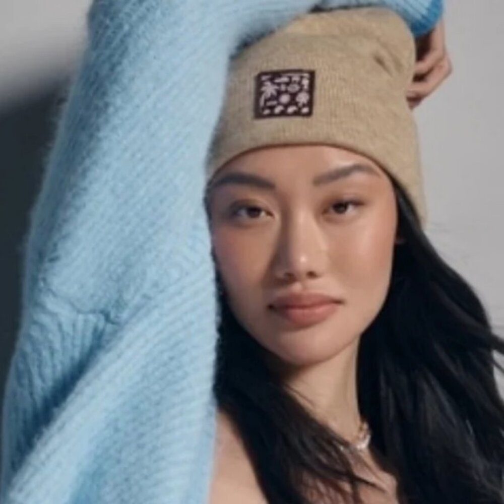 Daily Practice by Anthropologie Patch Beanie in Neutral Tan nwt